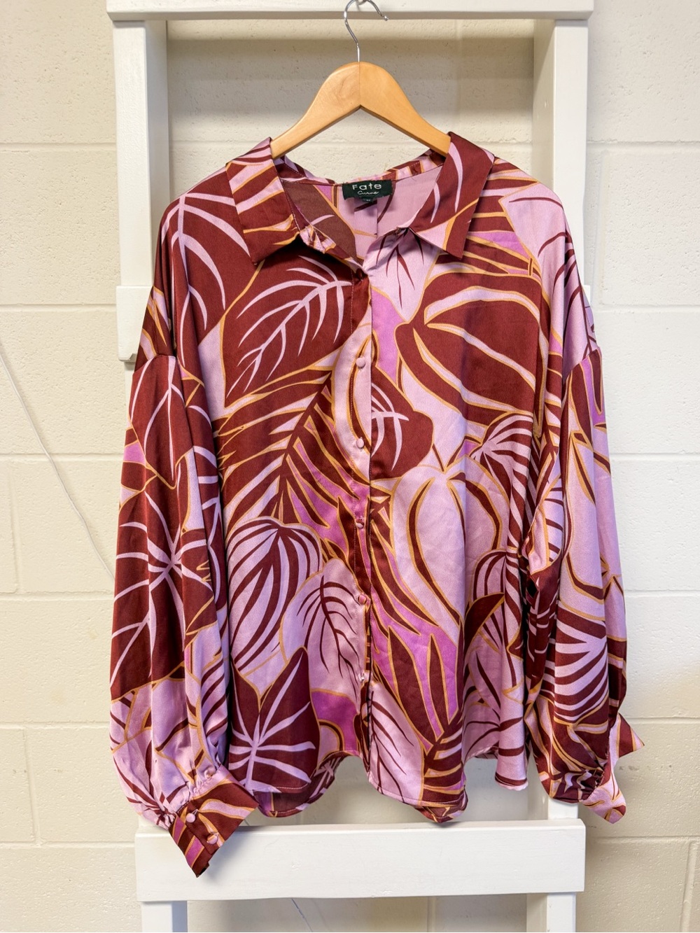 Fate | Tropical Print Button Down Blouse Pink Purple sz 3X